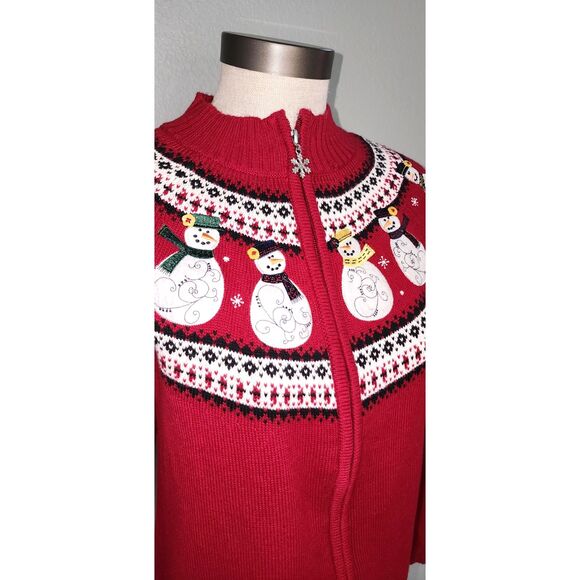 Christopher & Banks Red Zipper Embroidered Snowman Sweater Size M - Picture 7 of 8